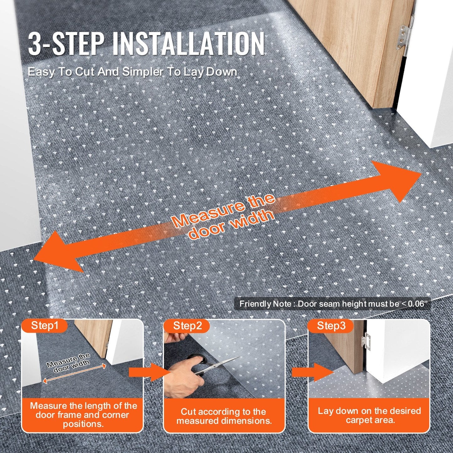 PVC Cat Carpet Protector Mat, Scratch-Resistant, 0.61m x 1.83m, Transparent
