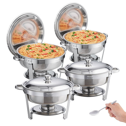 Stainless Steel 5.38L Buffet Set - 4 Pack, Round Chafing Dishes for Catering