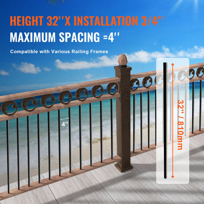 VEVOR Staircase Metal Balusters, 3/4'' Round x 32'' Long Aluminum Decorative Banister
