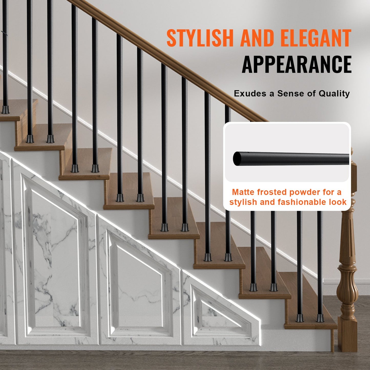 VEVOR Staircase Metal Balusters, 3/4'' Round x 32'' Long Aluminum Decorative Banister