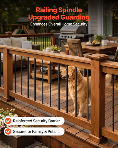 125 Pack Deck Balusters, 66 cm Aluminum Railing Spindles, 1.9 cm Diameter Hollow Round Metal Decking Stair Balusters with Connectors, Screws, for Deck, Porch & Staircase Railing Fence, Black