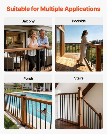 125 Pack Deck Balusters, 66 cm Aluminum Railing Spindles, 1.9 cm Diameter Hollow Round Metal Decking Stair Balusters with Connectors, Screws, for Deck, Porch & Staircase Railing Fence, Black