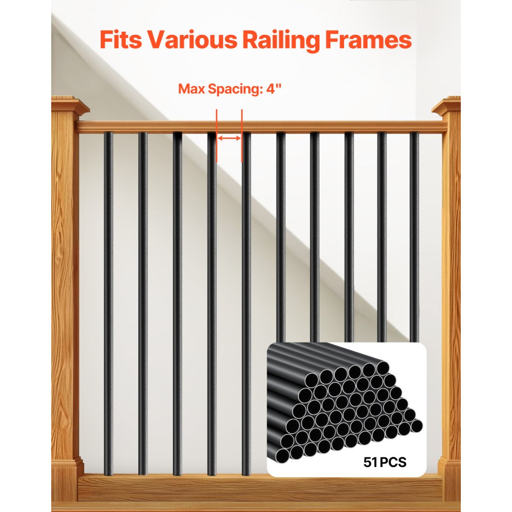 Staircase Balusters 51 Pack 813mm Aluminum Spindles with Screws/Rail Caps