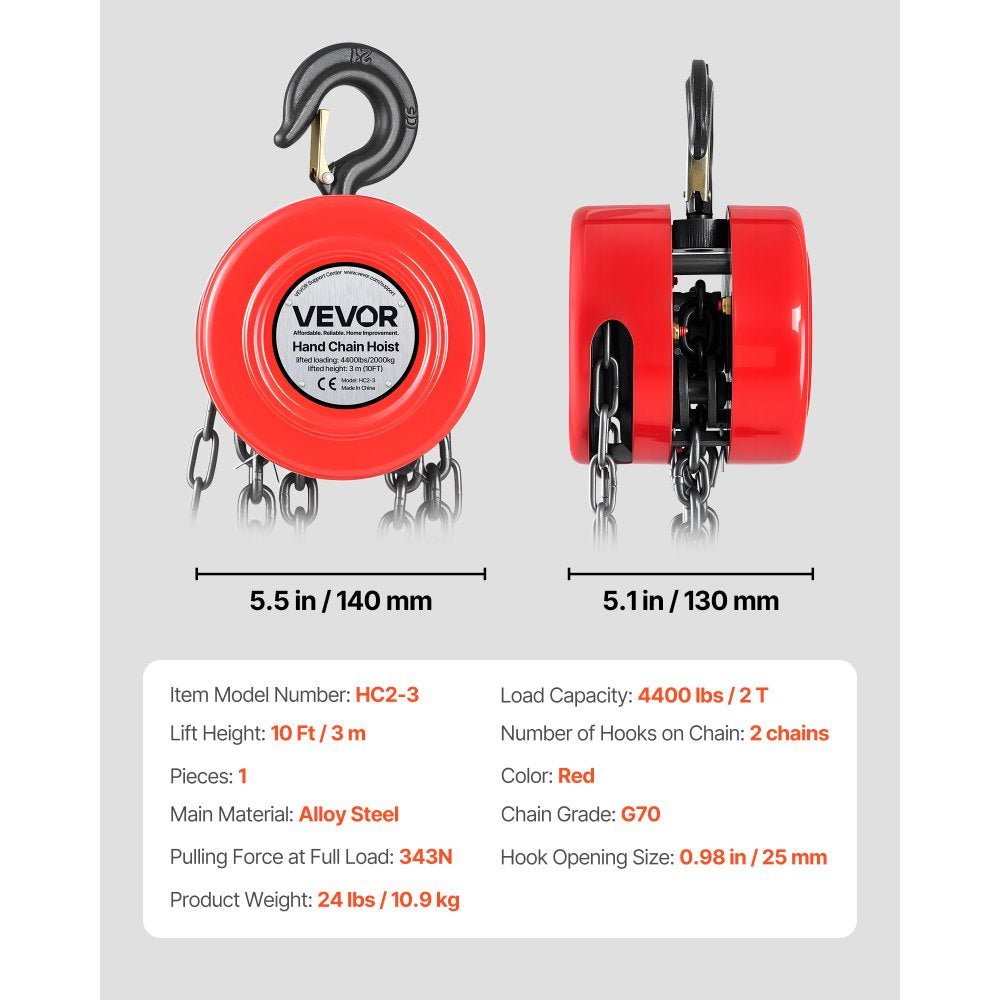 Hand Chain Hoist 2 T Capacity 3 m Manual Chain Block with G70 Chain
