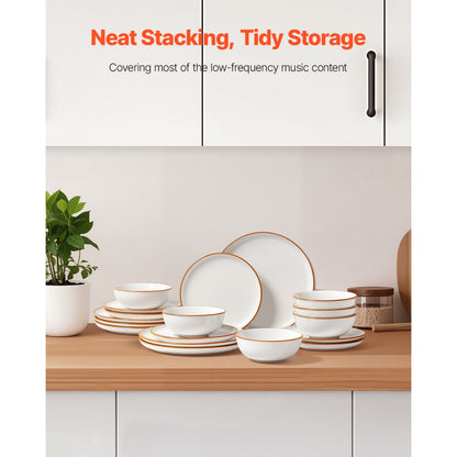 VEVOR 18 PCS Dinnerware Set Ceramic Plates and Bowls Sets Service for 6 White
