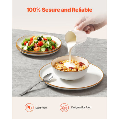 VEVOR 12 PCS Dinnerware Set Ceramic Plates and Bowls Sets Service for 4 White