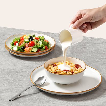 VEVOR 12 PCS Dinnerware Set Ceramic Plates and Bowls Sets Service for 4 White