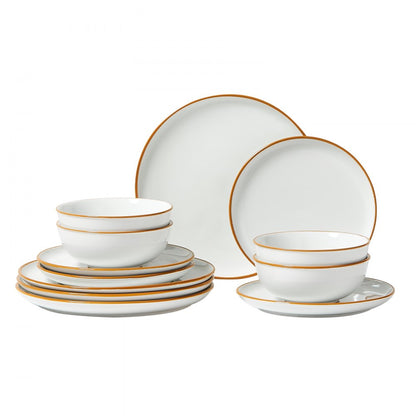 VEVOR 12 PCS Dinnerware Set Ceramic Plates and Bowls Sets Service for 4 White