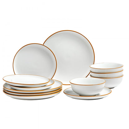 VEVOR 12 PCS Dinnerware Set Ceramic Plates and Bowls Sets Service for 4 White