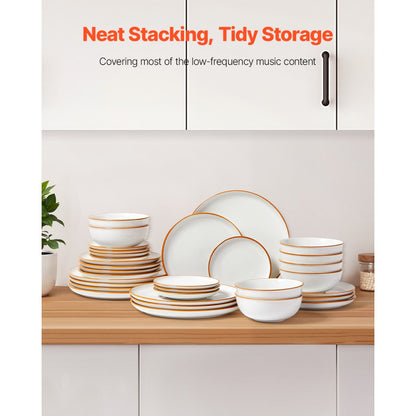 VEVOR 32 PCS Dinnerware Set Ceramic Plates and Bowls Sets Service for 8 White