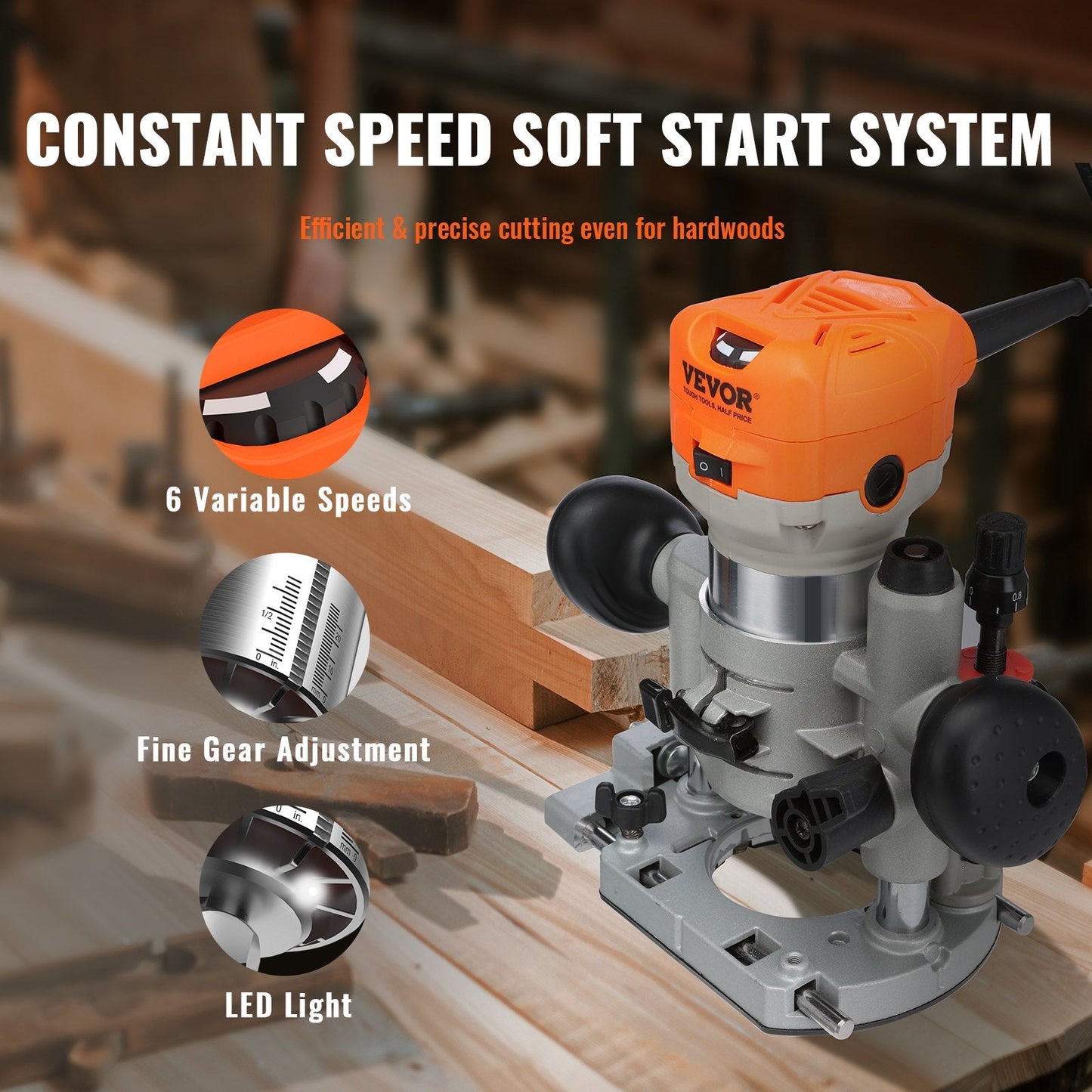 Compact 800W Wood Router Combo Tool with Plunge & Fixed Base, 6 Speeds