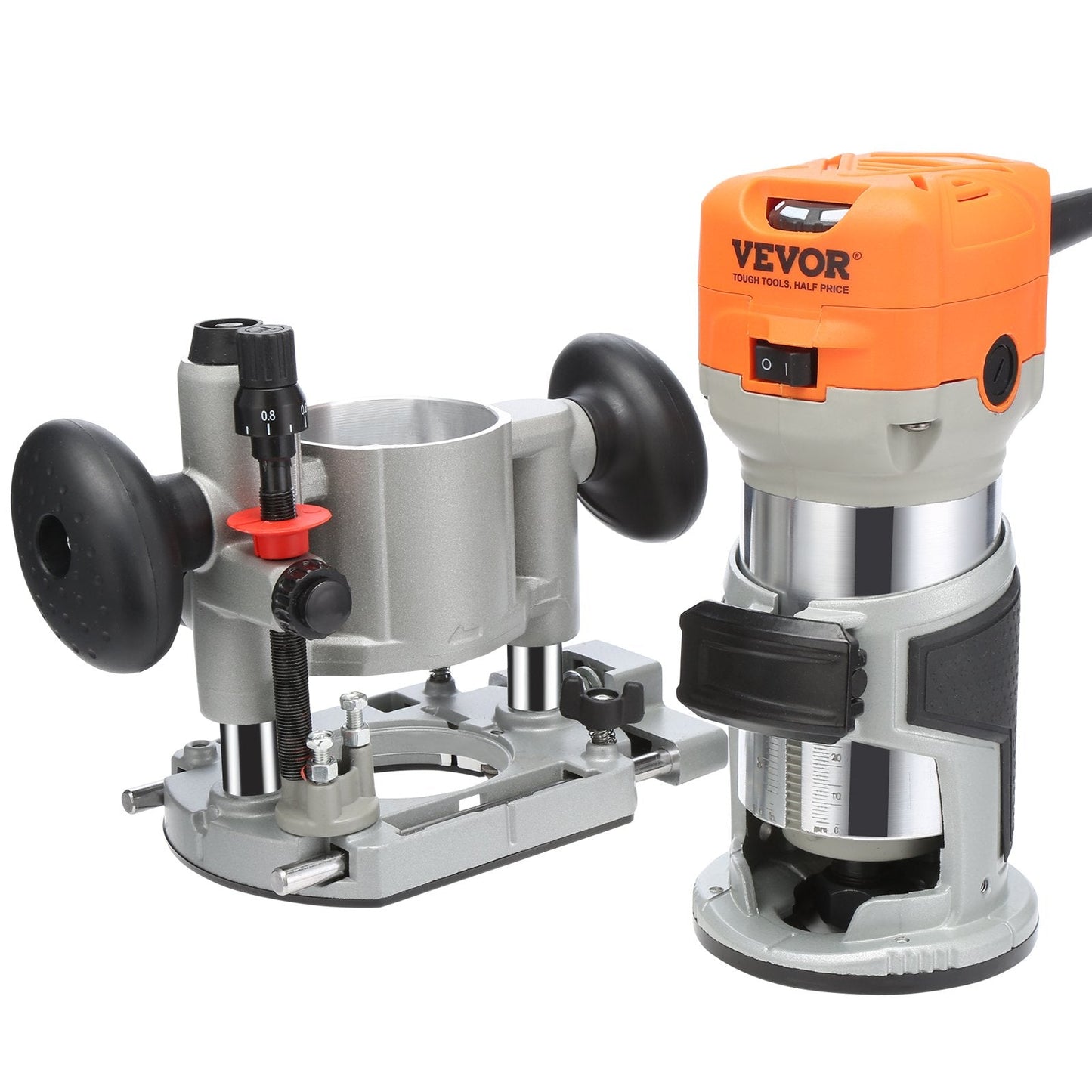 Compact 800W Wood Router Combo Tool with Plunge & Fixed Base, 6 Speeds