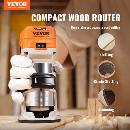 VEVOR Wood Router, 1.25HP 800W, Compact Wood Trimmer Router Tool, 30000RPM Max Speed