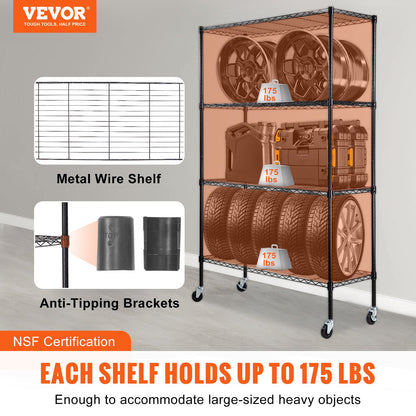 VEVOR Storage Shelving Unit with Wheels, 4-Tier Adjustable, 700 lbs Capacity, Heavy