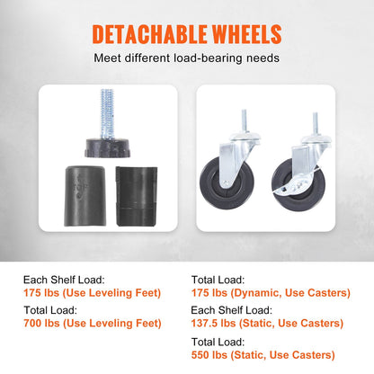 Four wheels provide convenient mobility while two locking casters improve stability