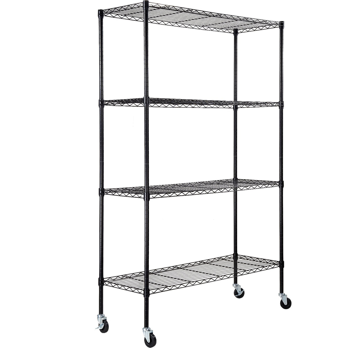 Adjustable shelves move in one-inch increments to fit tools, supplies, and storage bins