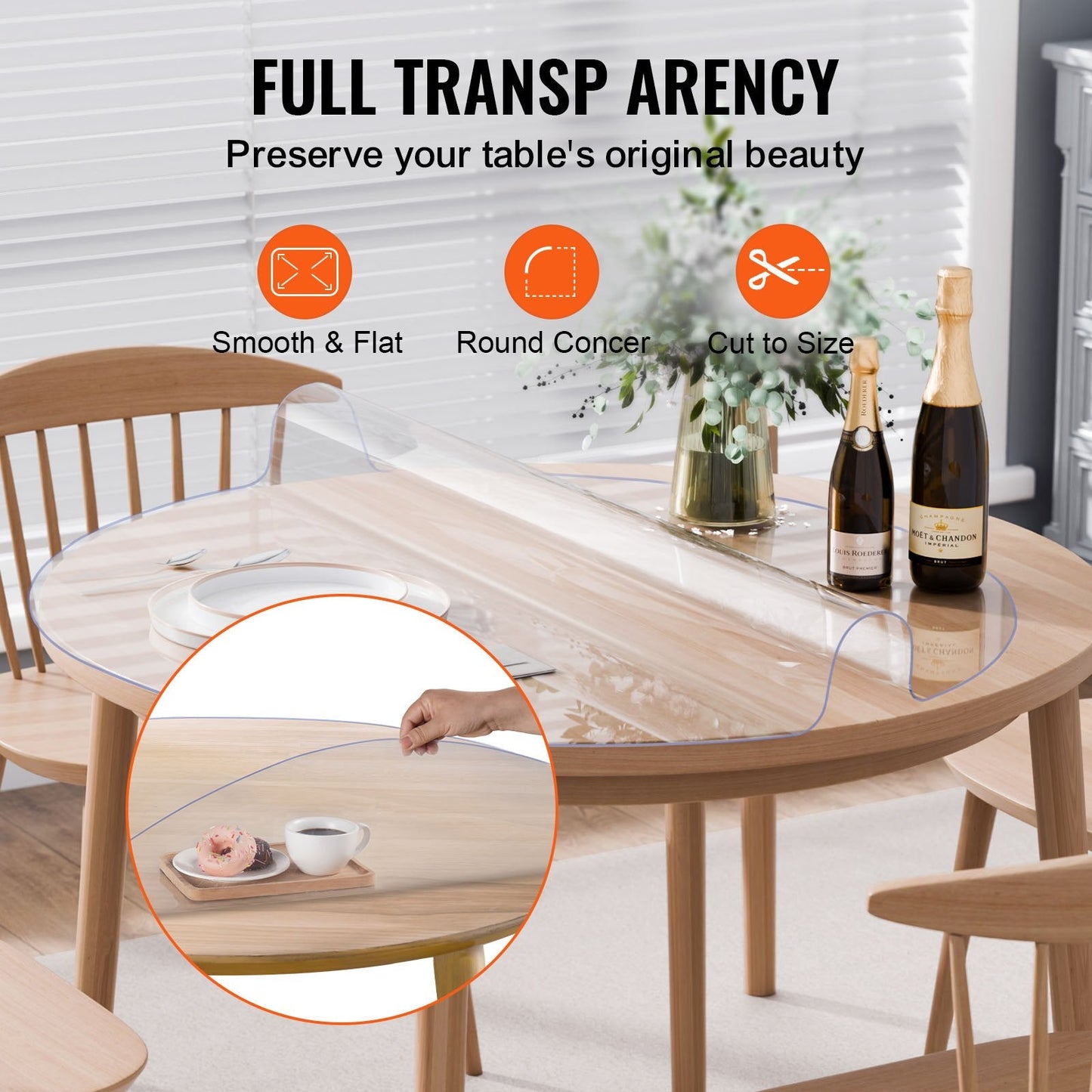Clear PVC Table Protector, 2.0mm Thick, 1.07m Round, Easy to Maintain