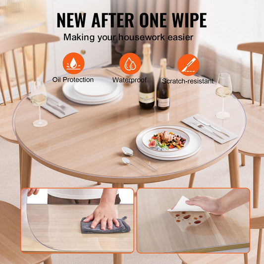 Clear Round PVC Table Protector, 1.22m Diameter, 2.0mm Thick, 2.8 kg