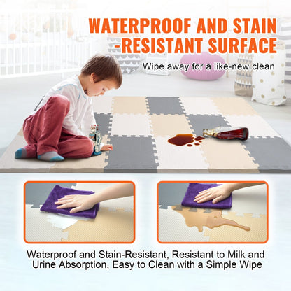 Kids Foam Puzzle Floor Playmat 0.4 in 16 Pcs Interlocking EVA Soft Tiles