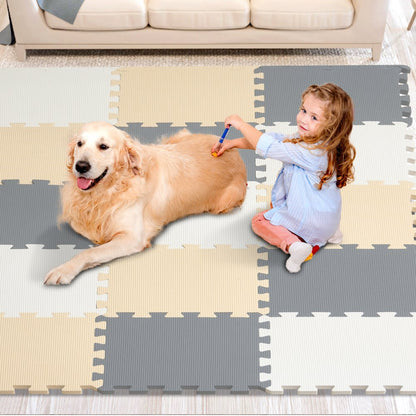 Kids Foam Puzzle Floor Playmat 0.4 in 16 Pcs Interlocking EVA Soft Tiles
