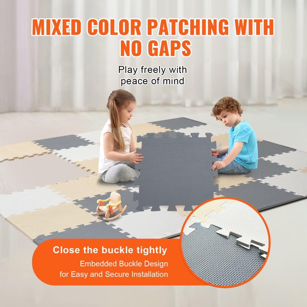 Kids Foam Puzzle Floor Playmat 0.4 in 36 Pcs Interlocking EVA Soft Tiles