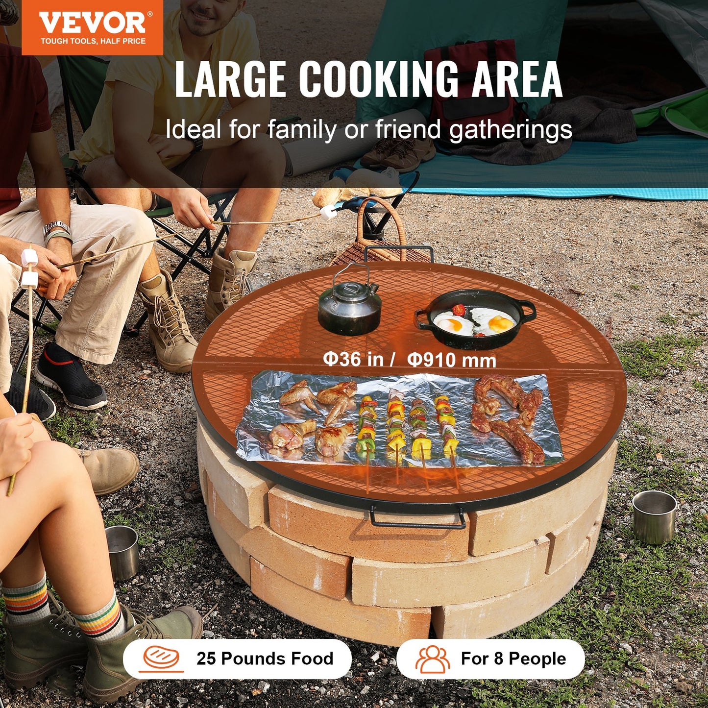 VEVOR X-Marks Fire Pit Grill Grate, Foldable Round Cooking Grate, Heavy Duty Steel