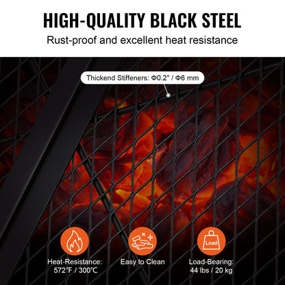 Foldable 91 cm Round Fire Pit Grill Grate, Heavy Duty Steel, Portable BBQ Grid