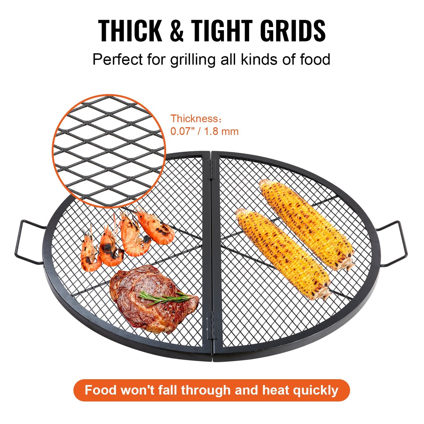 VEVOR X-Marks Fire Pit Grill Grate, Foldable Round Cooking Grate, Heavy Duty Steel