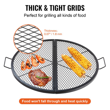 VEVOR X-Marks Fire Pit Grill Grate, Foldable Round Cooking Grate, Heavy Duty Steel