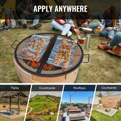 VEVOR X-Marks Fire Pit Grill Grate, Foldable Round Cooking Grate, Heavy Duty Steel