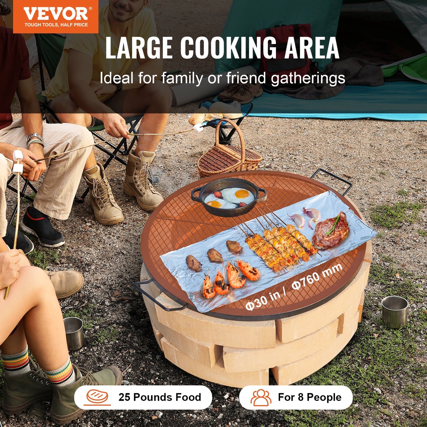 VEVOR X-Marks Fire Pit Grill Grate, Round Cooking Grate, Heavy Duty Steel Campfire