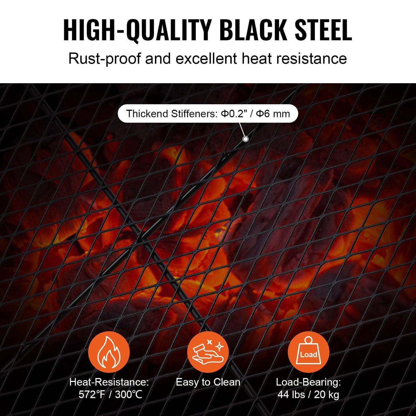 Heavy Duty 76 cm Round Steel Campfire Grill Grate with Handle for Outdoor Cooking