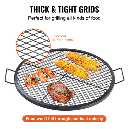 Heavy Duty 76 cm Round Steel Campfire Grill Grate with Handle for Outdoor Cooking