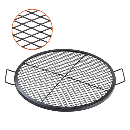 Heavy Duty 76 cm Round Steel Campfire Grill Grate with Handle for Outdoor Cooking