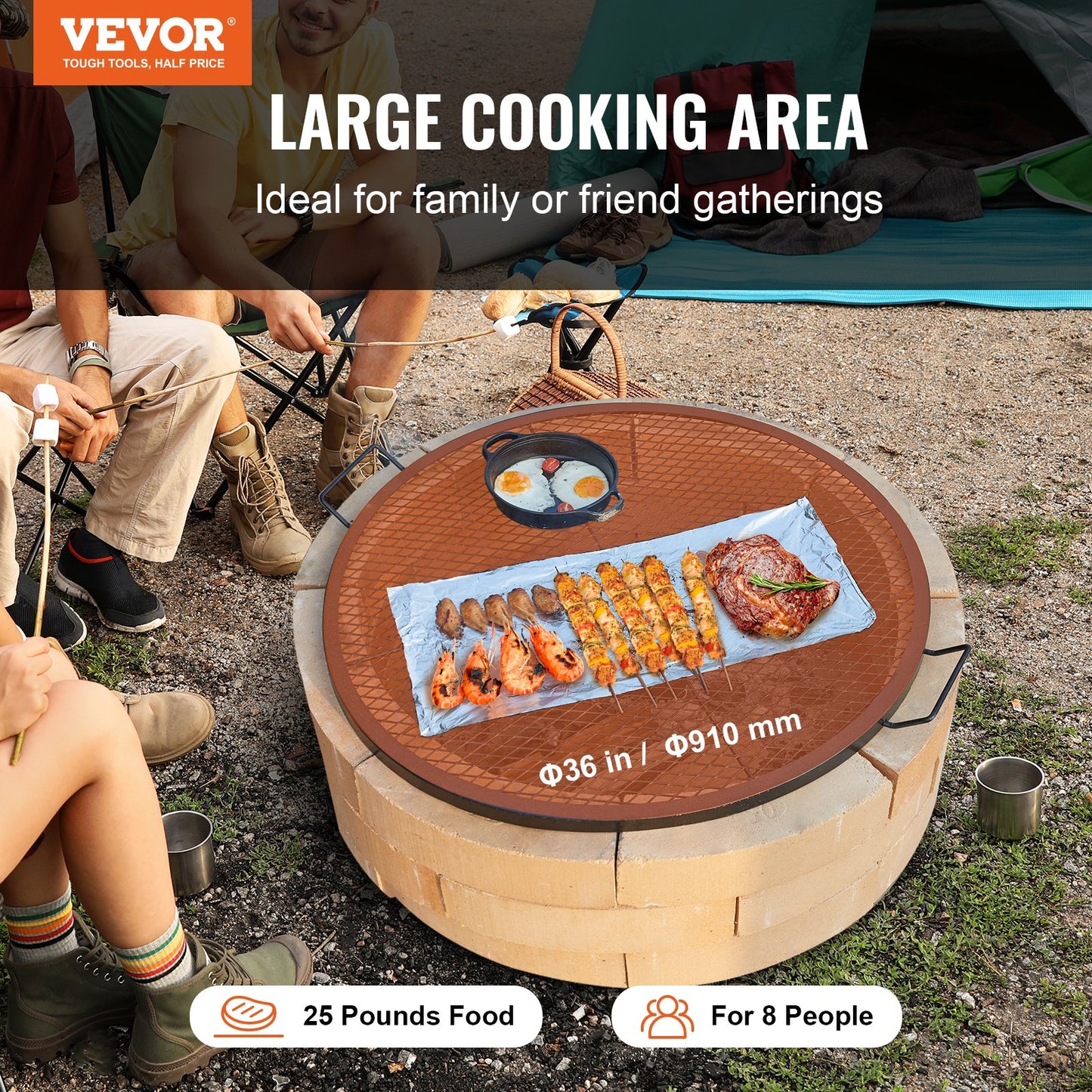 VEVOR X-Marks Fire Pit Grill Grate, Round Cooking Grate, Heavy Duty Steel Campfire