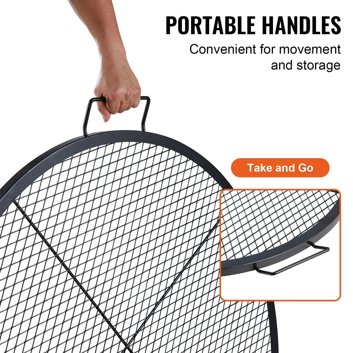 Heavy Duty Round Steel BBQ Grill Grate with Handle, 91cm, Black