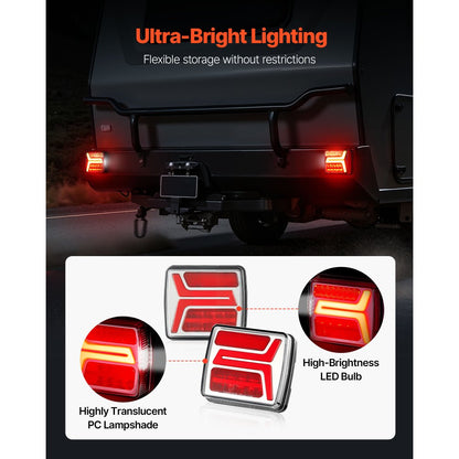 Trailer Lights, 2PCS Square Magnetic LED Trailer Tail Lights Kit with Stop Brake Turn Tail License Lamp, Waterproof Tow Lighting Kit with Wiring Harness for Boat Truck Camper RV Snowmobile Bus