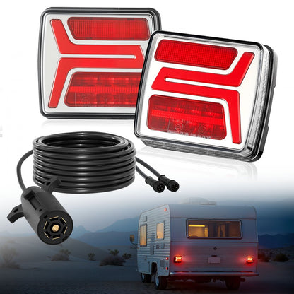 Trailer Lights, 2PCS Square Magnetic LED Trailer Tail Lights Kit with Stop Brake Turn Tail License Lamp, Waterproof Tow Lighting Kit with Wiring Harness for Boat Truck Camper RV Snowmobile Bus