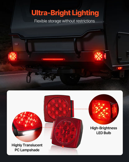 Trailer Lights, LED Trailer Tail Lights Kit with Stop Brake Turn Tail License Plate Clearance Lamp, Waterproof Tow Lighting Kit with Wiring Harness for Boat Truck Camper RV Snowmobile Caravan