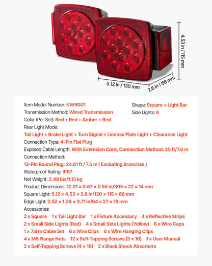 Trailer Lights, LED Trailer Tail Lights Kit with Stop Brake Turn Tail License Plate Clearance Lamp, Waterproof Tow Lighting Kit with Wiring Harness for Boat Truck Camper RV Snowmobile Caravan