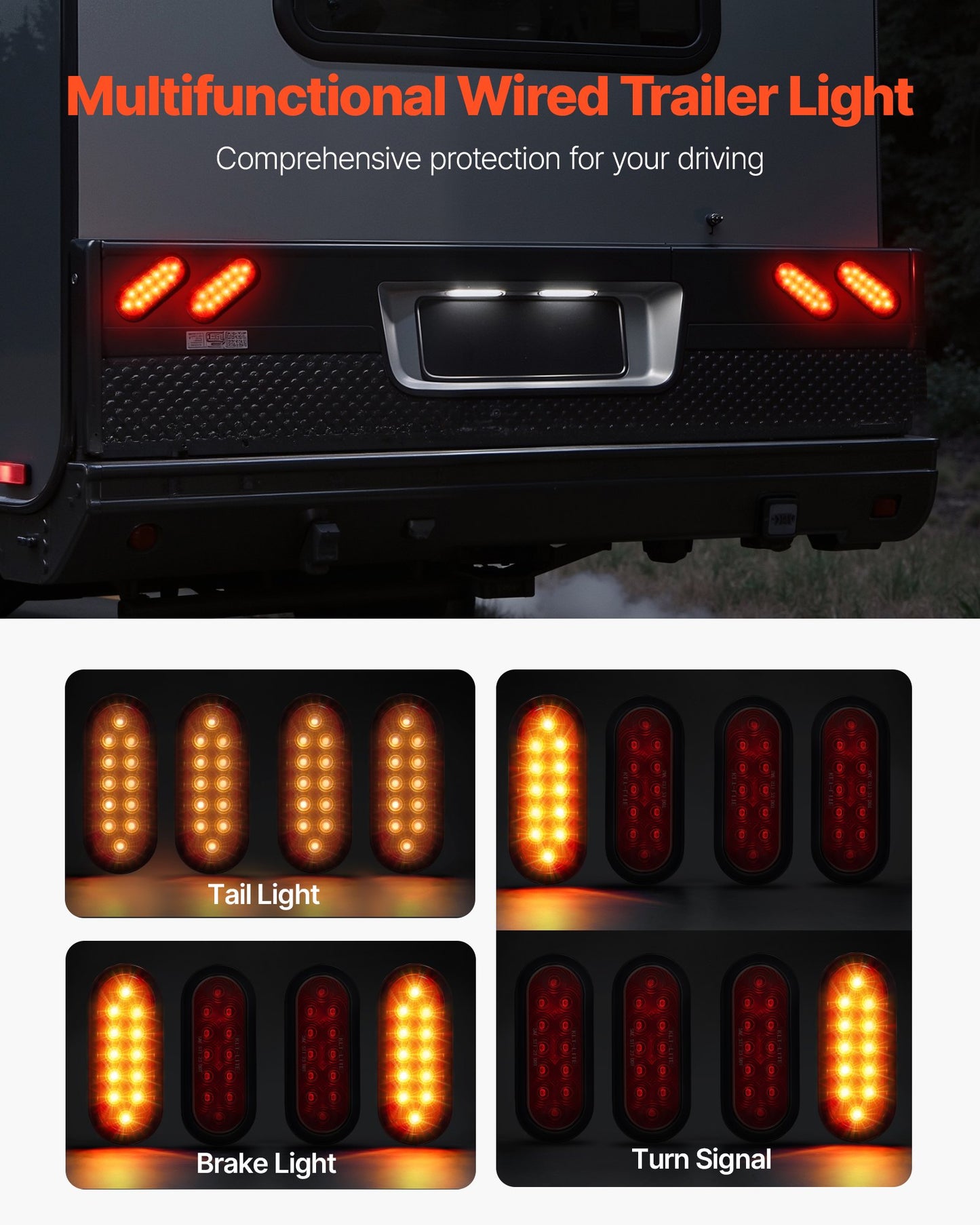 Trailer Lights, 4PCS Oval LED Trailer Tail Lights Kit with Stop Brake Turn Tail Lamp, Waterproof Tow Lighting Kit for Boat Truck Camper RV Snowmobile Bus Caravan, Dual Mounting Options, Red