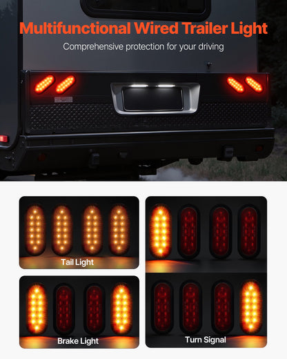 Trailer Lights, 4PCS Oval LED Trailer Tail Lights Kit with Stop Brake Turn Tail Lamp, Waterproof Tow Lighting Kit for Boat Truck Camper RV Snowmobile Bus Caravan, Dual Mounting Options, Red
