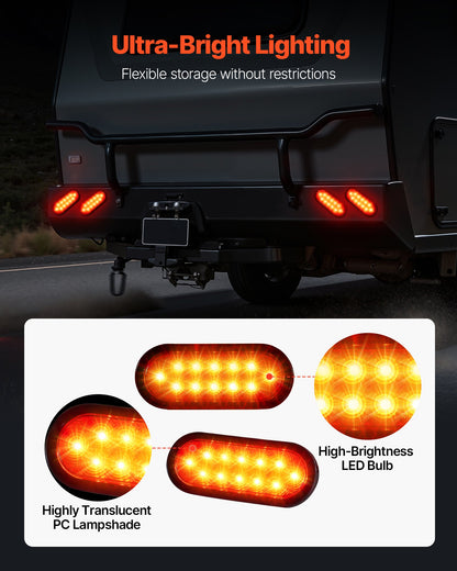 Trailer Lights, 4PCS Oval LED Trailer Tail Lights Kit with Stop Brake Turn Tail Lamp, Waterproof Tow Lighting Kit for Boat Truck Camper RV Snowmobile Bus Caravan, Dual Mounting Options, Red