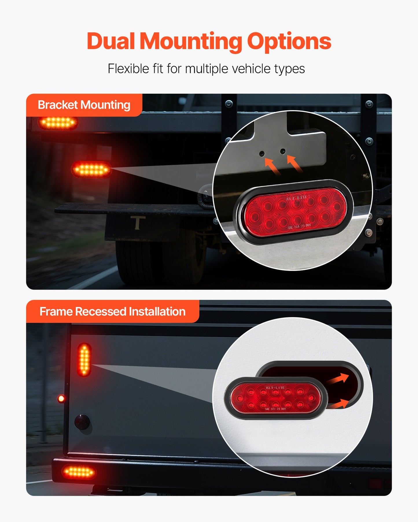 Trailer Lights, 4PCS Oval LED Trailer Tail Lights Kit with Stop Brake Turn Tail Lamp, Waterproof Tow Lighting Kit for Boat Truck Camper RV Snowmobile Bus Caravan, Dual Mounting Options, Red