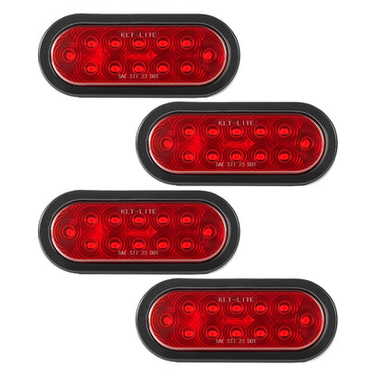 Trailer Lights, 4PCS Oval LED Trailer Tail Lights Kit with Stop Brake Turn Tail Lamp, Waterproof Tow Lighting Kit for Boat Truck Camper RV Snowmobile Bus Caravan, Dual Mounting Options, Red