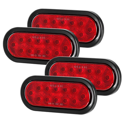 Trailer Lights, 4PCS Oval LED Trailer Tail Lights Kit with Stop Brake Turn Tail Lamp, Waterproof Tow Lighting Kit for Boat Truck Camper RV Snowmobile Bus Caravan, Dual Mounting Options, Red