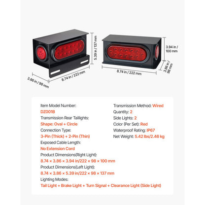 Trailer Lights, LED Trailer Tail Lights Kit with Stop Brake Turn Tail Clearance (Side) Lamp, Left and Right Waterproof Dustproof Tow Lighting Kit for Boat Truck Camper RV Snowmobile Bus Caravan