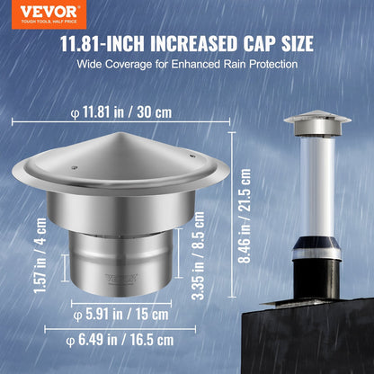 Stainless Steel Chimney Cap with Removable Top for Multiple Roofs, 0.15m Diameter