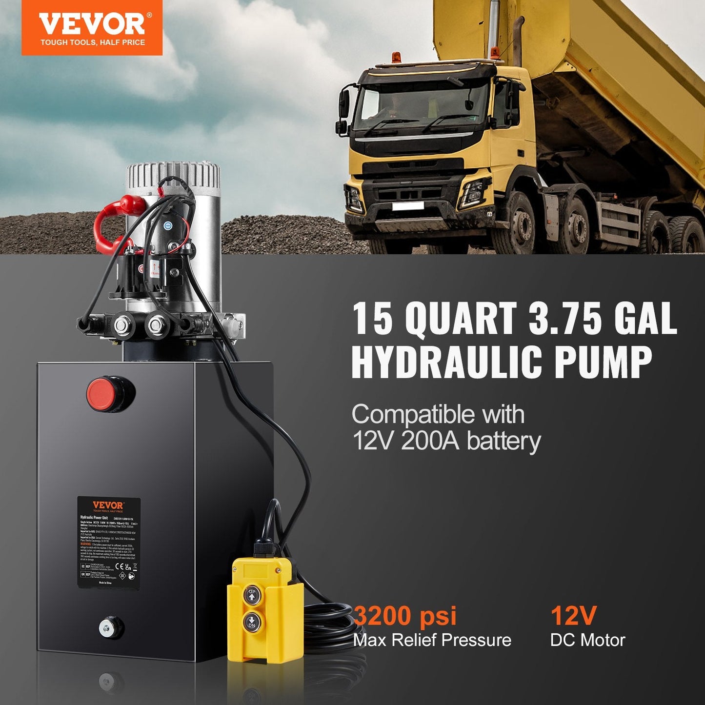 Hydraulic Pump 15L Double Acting Trailer Power Unit, 12V DC, 1.6 kW, 15 kg