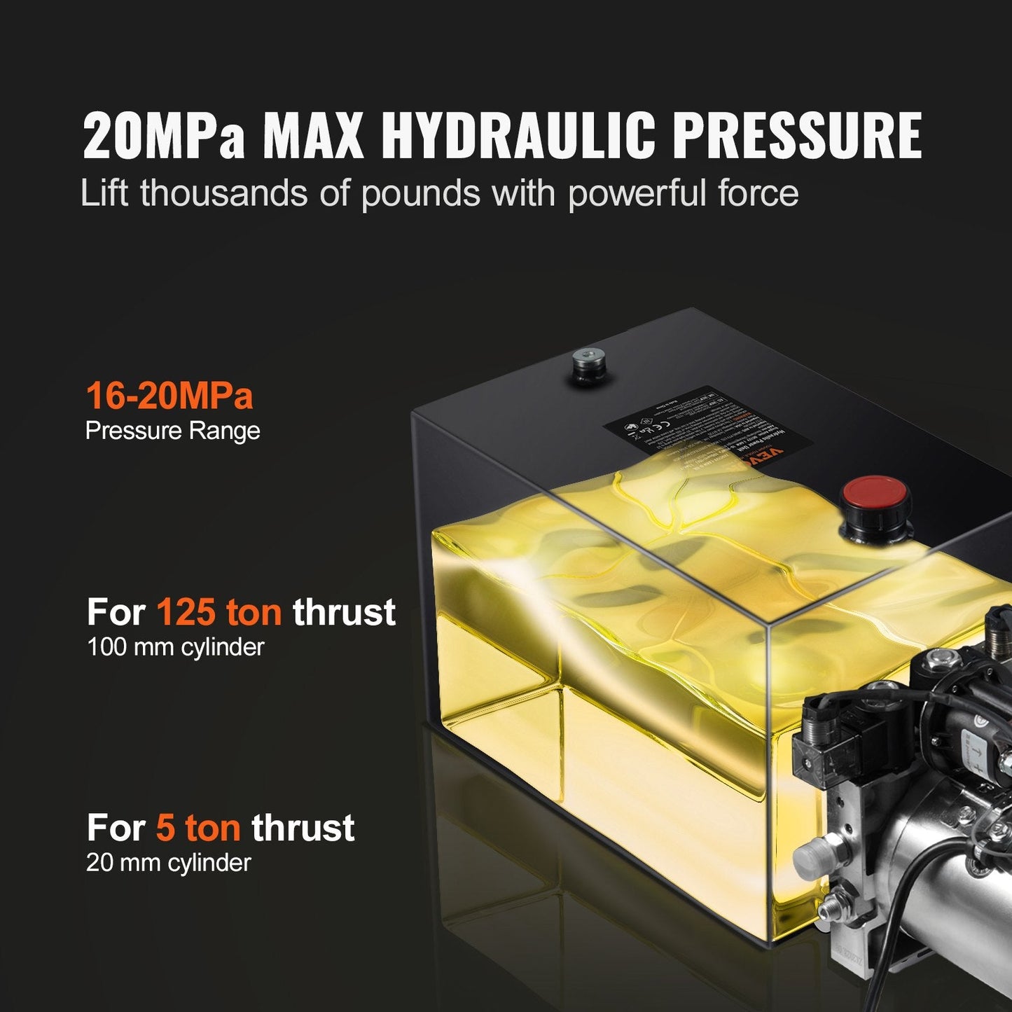 Hydraulic Pump 15L Double Acting Trailer Power Unit, 12V DC, 1.6 kW, 15 kg